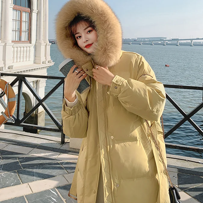 

New Winter White Duck Down Hooded Ladies Down Jacket 2020 Long Fashionable Thick Warm Ladies Down Jacket