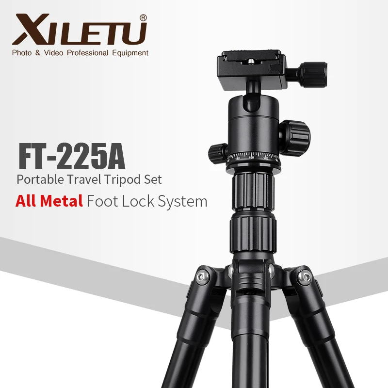 XILETU FT-225A камера штатив для ЦЗК Компактный алюминиевый штатив с шаровой головкой 360 градусов и нагрузкой 5 кг для путешествий и работы