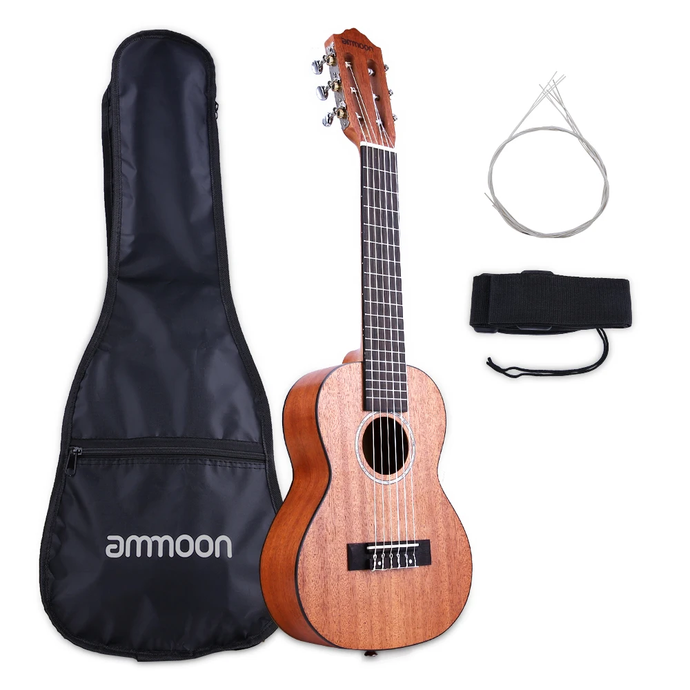 

Ammoon 28 дюймов Акустическая Guitalele Guilele гитара гавайская гитара из красного дерева материал с Gig Bag ремень запасные струны