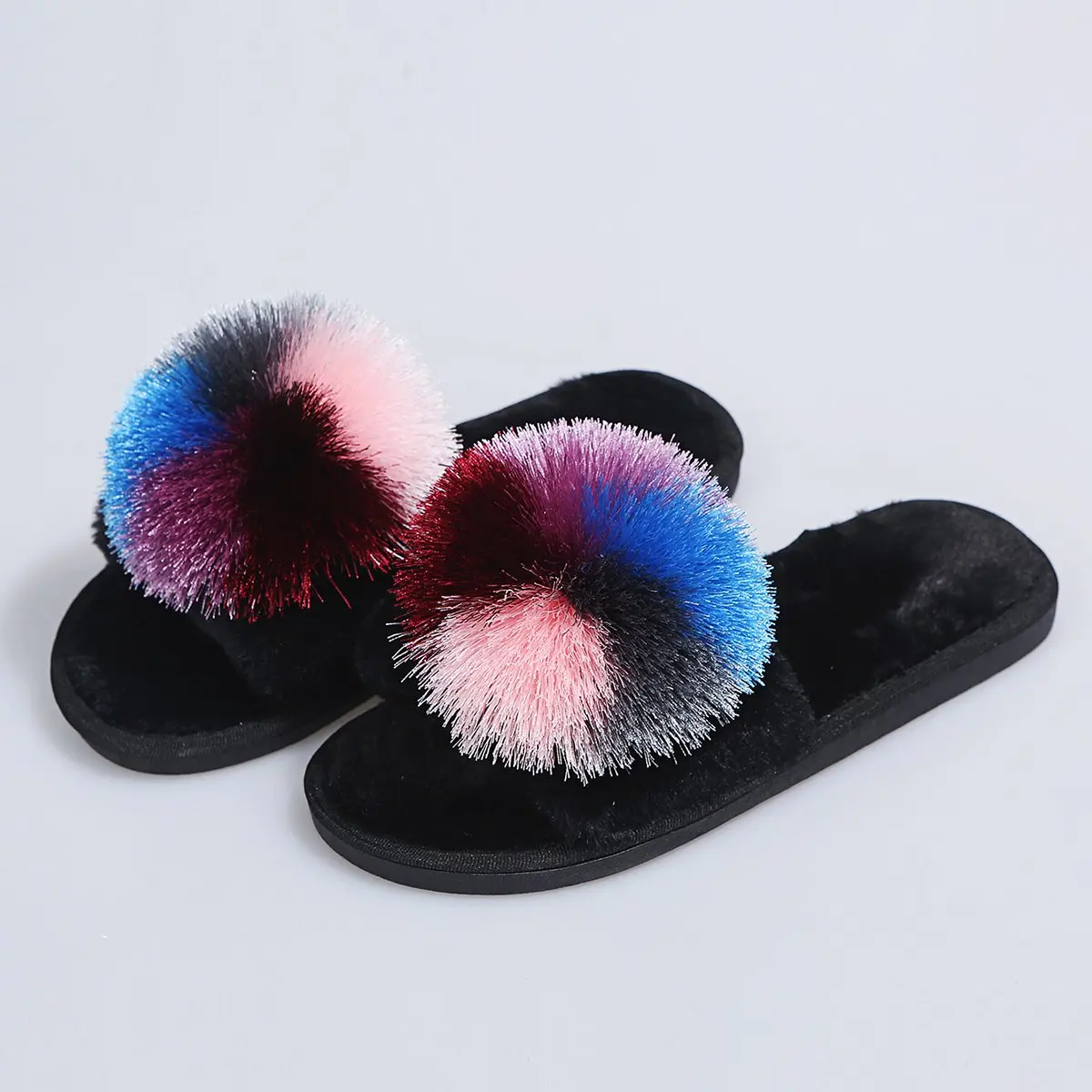 

New Woman Plush Faux Fur Flat Furry Slippers Fluffy Indoor Home Floor Cozy Ladies Shoes Pantoufle Femme Cute Girl Slides Vendor