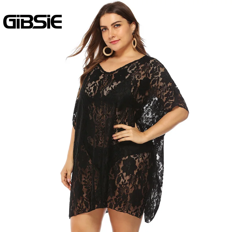 Женский прозрачный купальник бикини GIBSIE черный кружевной большого размера плюс