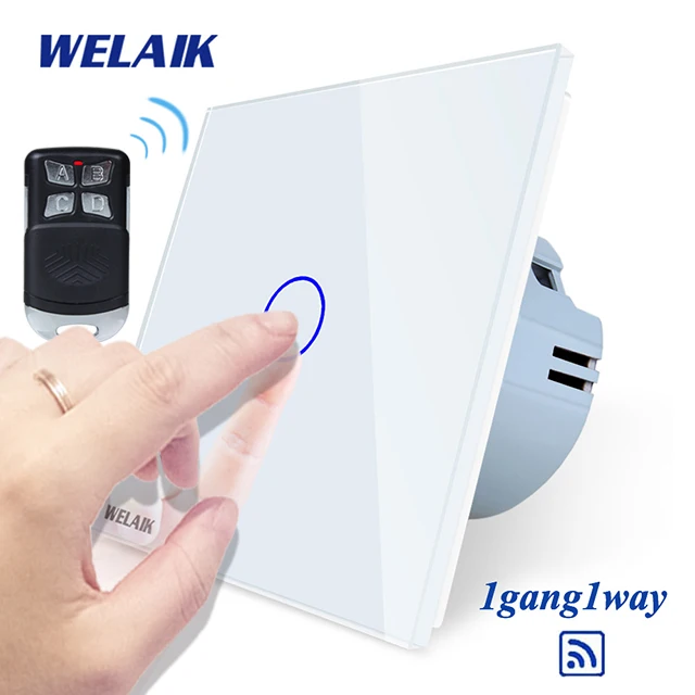 Welaik Стекло Панель переключатель Белый настенный выключатель ЕС пульт дистанционного управления сенсорный выключатель света 1Gang1Way AC110~ 250 В a1913cw/ BR01 - Цвет: White