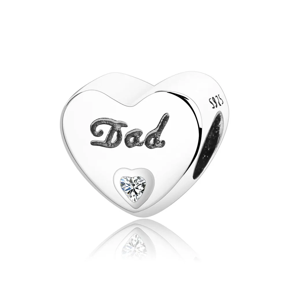 

Wholesale Price Fit Charms Bracelet Bangle New 925 Sterling Silver Bead Charm Dad Love Heart With Crystal Bead Diy Gift Jewelry