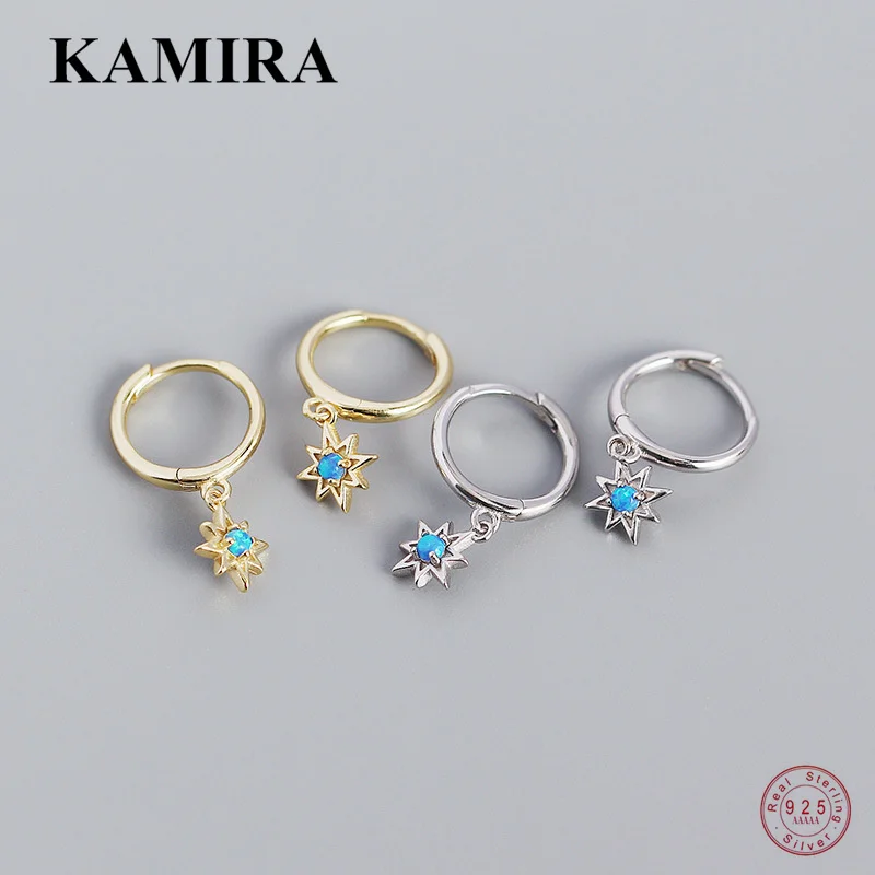 

KAMIRA 925 Sterling Silver Fashion Sweet Korean Tassel Shiny Star Blue Zircon Stud Earrings for Women Teen Wedding Charm Jewelry