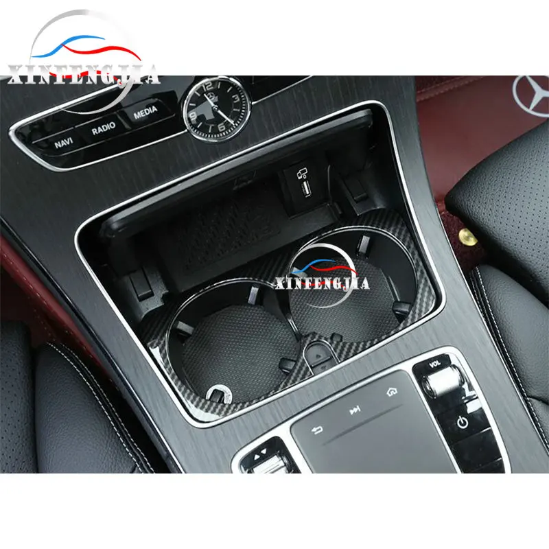 

For Mercedes-Benz C E GLC Class X253 W213 W205 15-19 Carbon Fiber Color Front Center Cup Holders Trim Cover