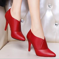 2020 autumn winter women bare boots high heels dress shoes pointed toe boots black red botas mujer thin heels pumps woman shoes