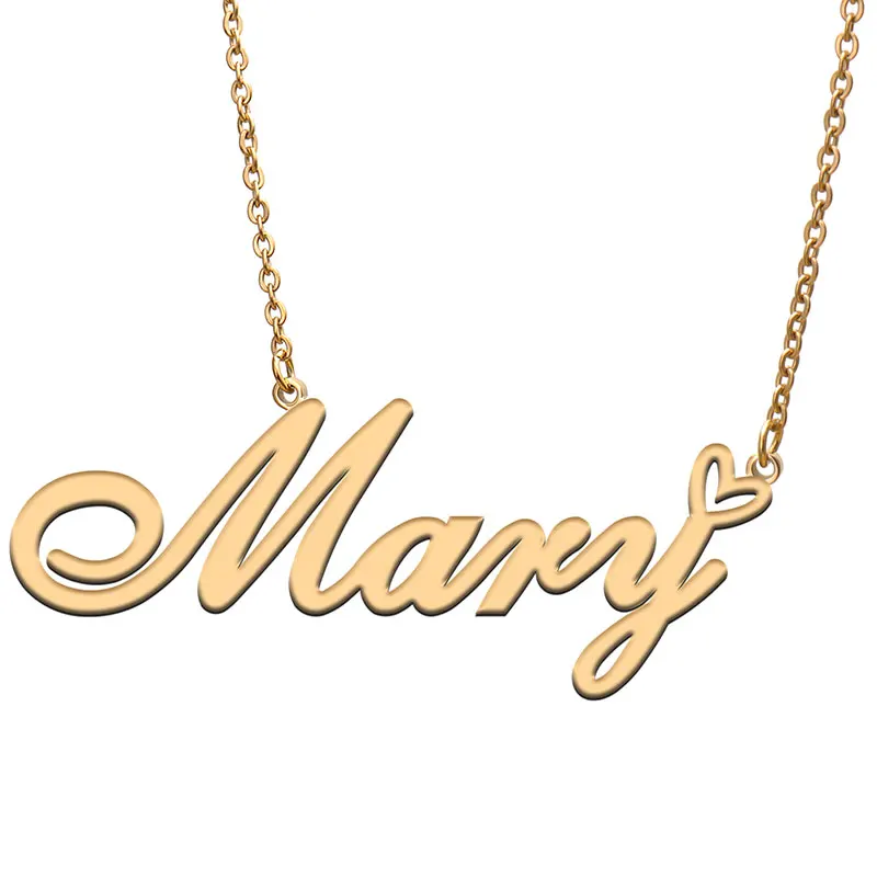 

Love Heart Mary Name Necklace for Women Stainless Steel Gold & Silver Nameplate Pendant Femme Mother Child Girls Gift
