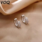 Женские серьги из серебра 925 пробы VOQ, простые, двухслойные, серьги-кольца с цирконом