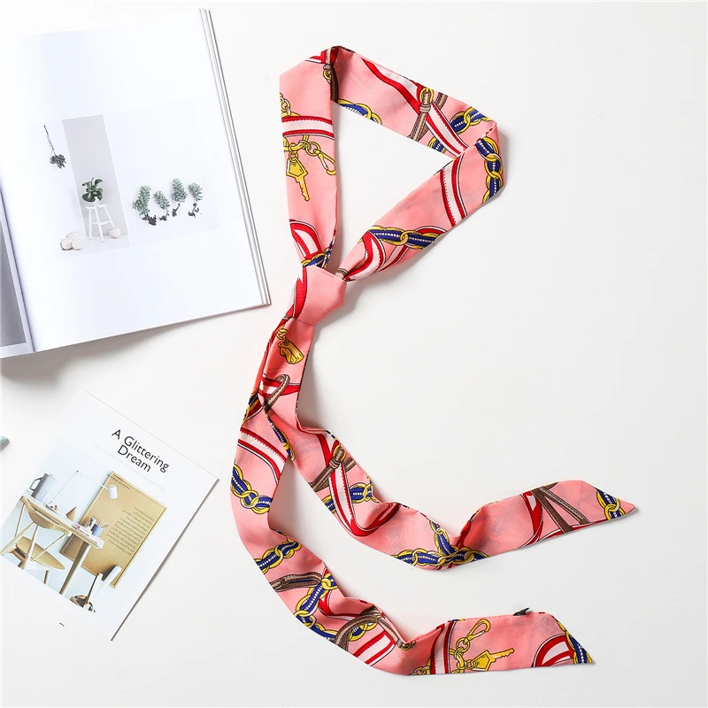 Новый дизайн узкий шарф Женский брендовый шелковый удлиненная сумка с узкими