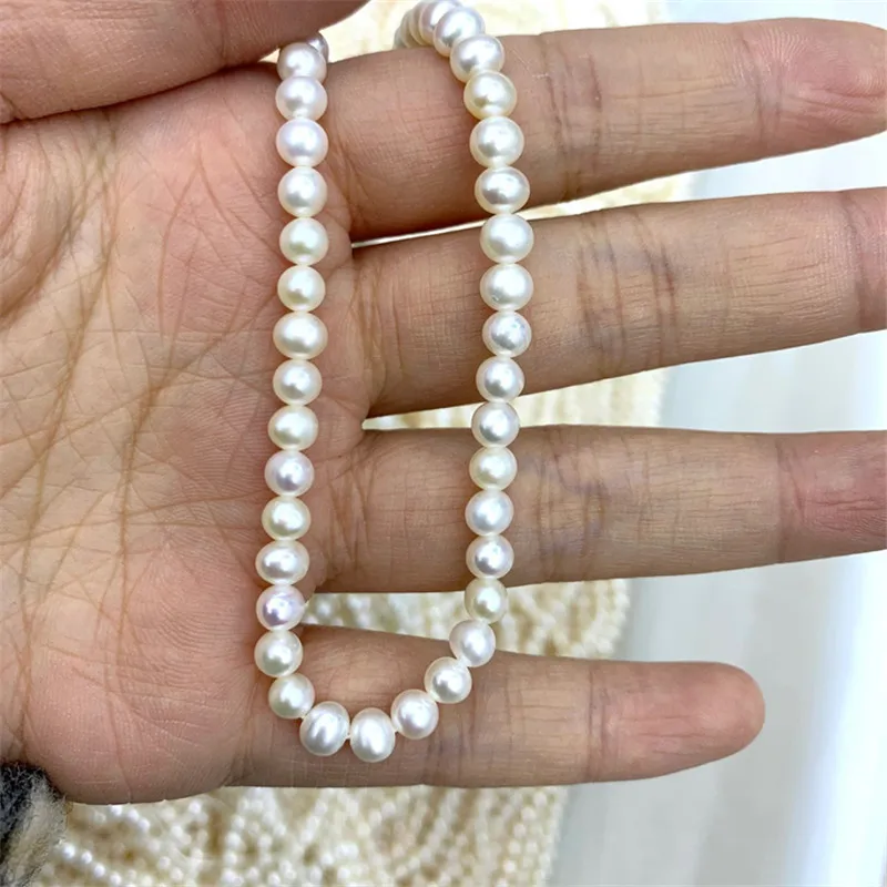 3-8mm White Potato Round Pearls Freshwater Natural Pearl Strand For DIY Necklace Bracelets Earring Jewelry Making 16