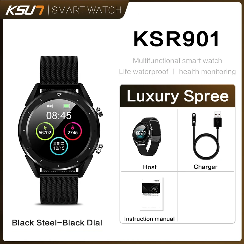 Steel Strap Black Смарт часы KSUN KSR901 Bluetooth Android/IOS телефоны 4G водонепроницаемый gps сенсорный экран Спорт Здоровье - Цвет: Steel Strap Black