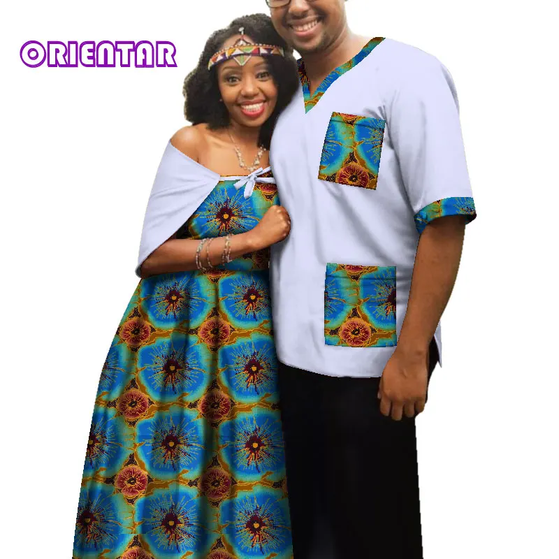 2 Traditional African Clothes for Couples Men Women African Print Long Dress Tops T Shirt Casual Ball Gown Lover Clothing WYQ181 - Цвет: 2