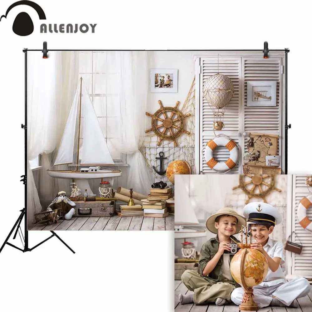 Allenjoy матросский фон для фотостудии темно синяя лодка интерьер новорожденных