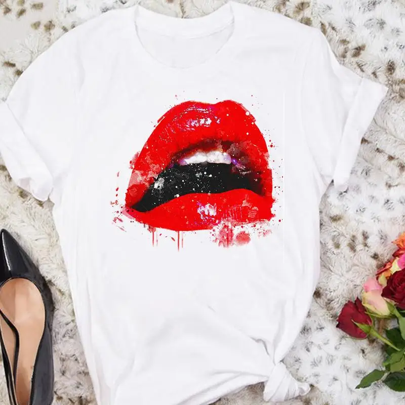 

Women Leopard 2021 Cute Cartoon Clothing Sexy Lip Summer Sweet Tshirts Fashion Clothes Stylish T Top Lady Print Tee T-Shirt