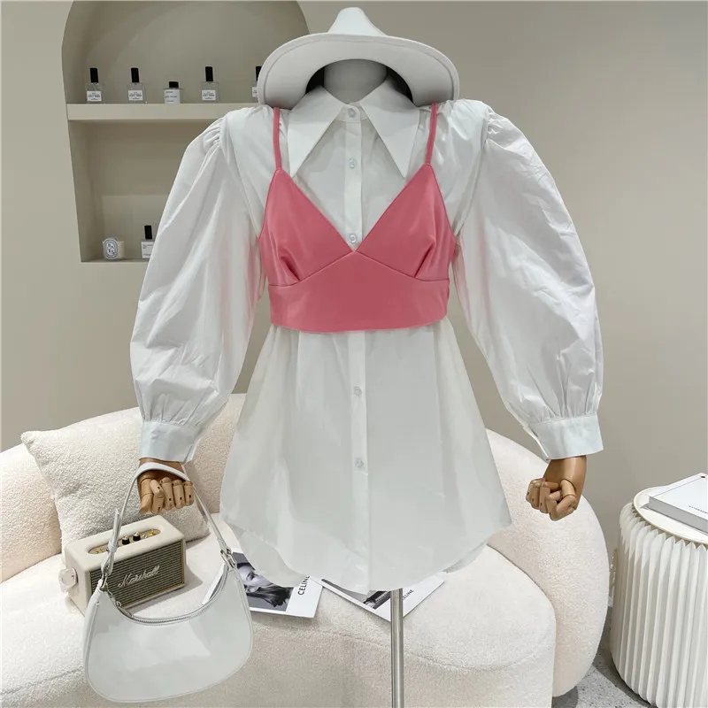 

NewWomen's clothing Spring Summer 2021 Fashion Lantern Sleeve Shirt Design Breast wrapping sling vest