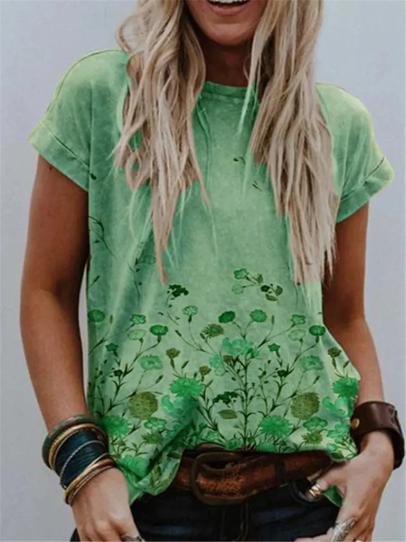 Платье с цветочным принтом для женщин футболки Летние короткими рукавами