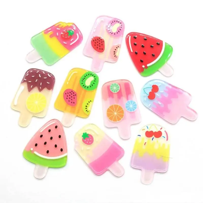 

10Pcs Acrylic Lovely Mixed Fruit Flavored Popsicle Flatback Cabochon Accessories