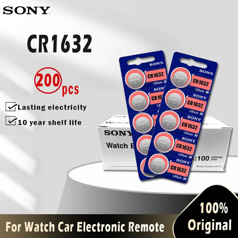 200 шт. Sony 100% оригинальный CR1632 литиевый аккумулятор для часов Автомобильный ключ