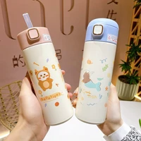 new bouncing lid straw thermos cup student cartoon animals vacuum flask portable kawaii straw cup cute water bottle with straw