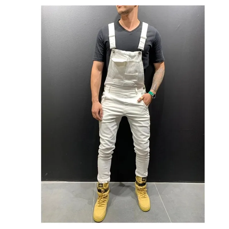 2019 джинсы с карманами для улицы мужские модные облегающие джинсовые комбинезоны