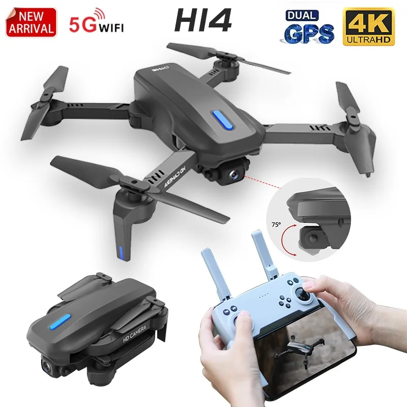 

Радиоуправляемый Дрон H14 GPS 4k HD Двойная камера 2,4G/5G WIFI FPV 75 градусов Электрическая регулировка Безголовый режим складной Квадрокоптер вертол...