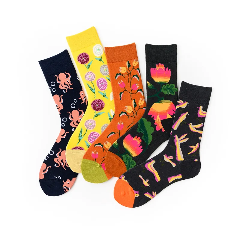 DaiShana Women Sock Cartoon Dog Octopus Flower Plant Kawaii Funny Casual Female Cotton Sox Hosiery Streetwear Harajuku Crew Sock
