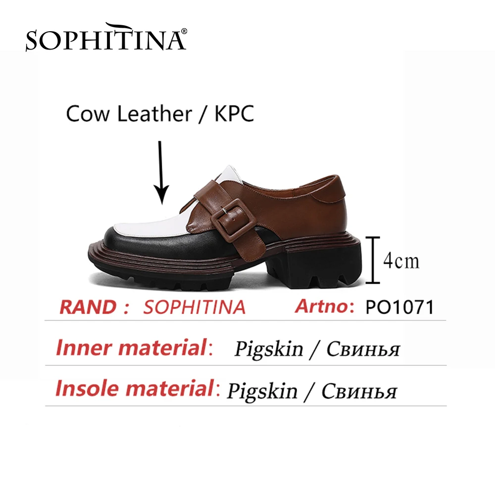 

SOPHITINA Flats Woman England Style High Platform Genuine Leather Fashion Square Toe Buckle Strap 2021 New Shoes PO1071
