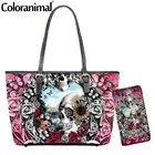 Coloranimal красивое зеркало череп в фон с изображением роз на женская сумка через плечо из искусственной кожи 2 шт.компл. сумка  кошелек Для женщин Сумка Bolso