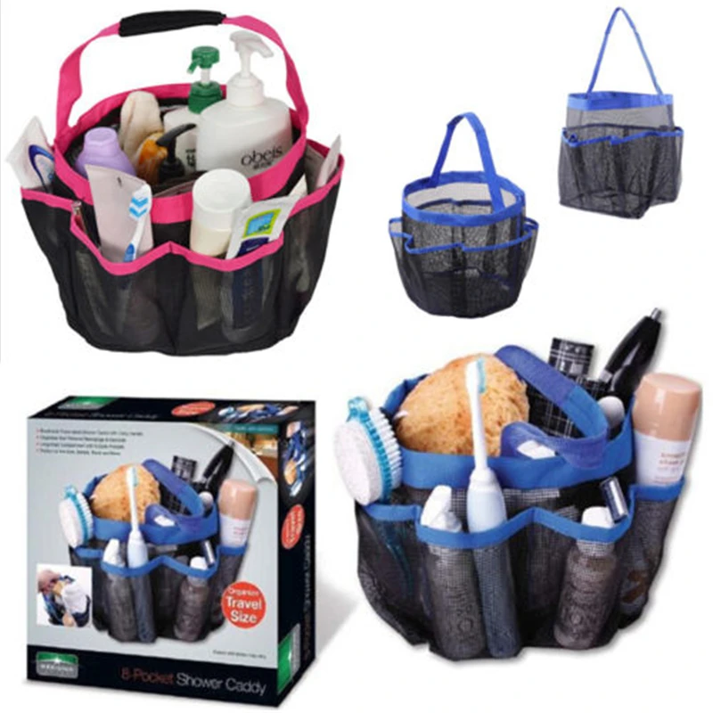 

New Mesh Shower Tote Wash Bag Bathroom Shower Caddy Basket Pocket Portable Storage Package Fishnet Bags Pink Blue