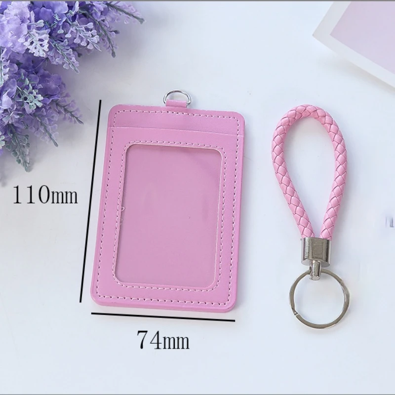 

PU Leather Business ID Credit Bank Card Holder Students Bus Card Case Hand Rope Identity Badge Cards Cover for Women Men Wallet