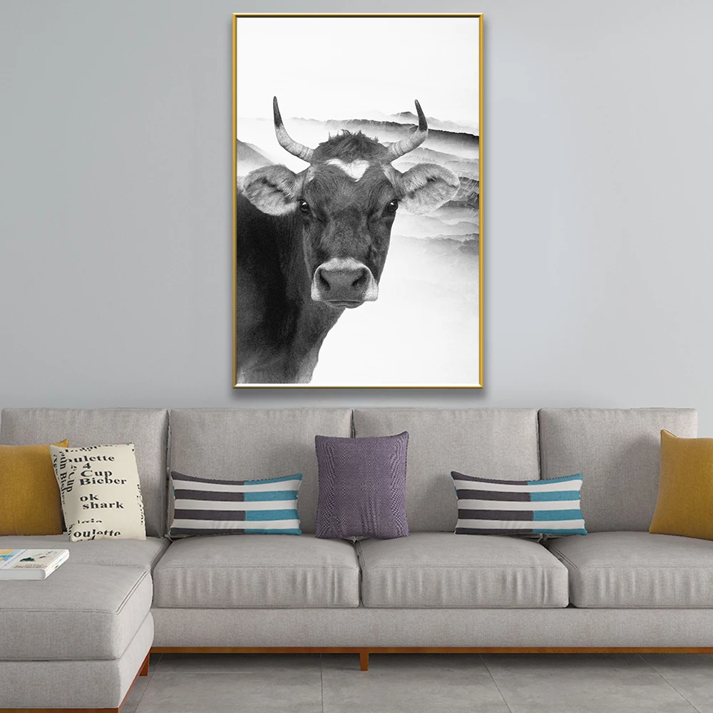 Постеры и принты на холсте с изображением коровы HD Минималистичная Настенная