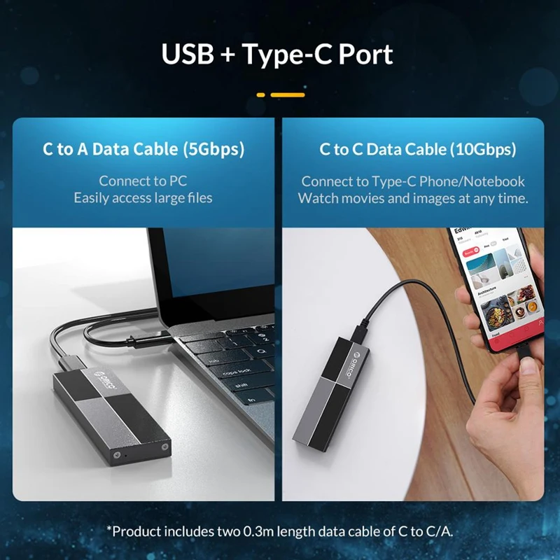 ORICO NVMe M.2 SSD корпус USB3.1 type-C 10 Гбит/с жесткий диск коробка 2 ТБ большой емкости для