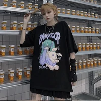 dark girl printed tshirt women gothic streetwear harajuku y2k summer clothes anime top cartoon tee shirt black oversized loose