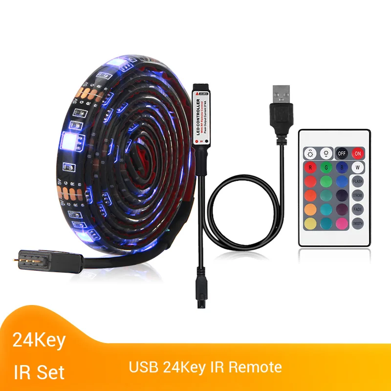 5V USB Светодиодные ленты 5050 RGB Светодиодные ленты светильник 5050 работы при прослушивании музыки по Bluetooth полосы IP65 Гибкая светодиодный лента ТВ фон светильник Инж - Испускаемый цвет: 24Key Remote Set