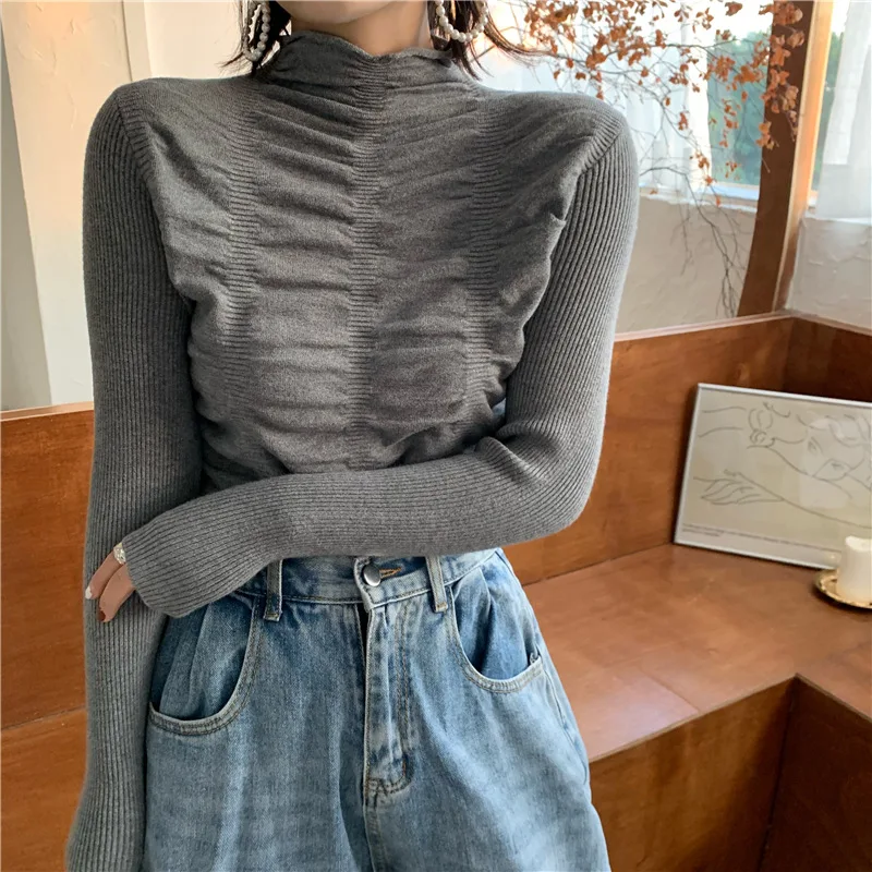 2022 Новые вязаные свитера с длинным рукавом Джемперы Женские Высокие эластичные