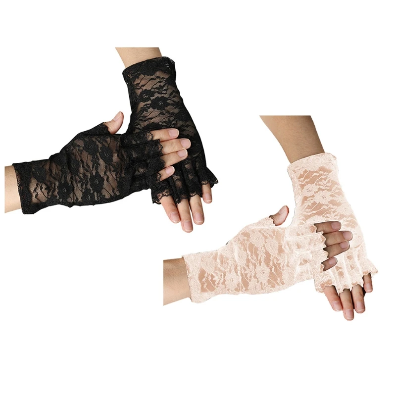 

Short Gloves for Women Tea Party Fingerless Sunblock Lace Gloves Evening Opera Gloves for Roaring 20's Costume Party