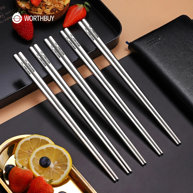 WORTHBUY 5/10 пар китайские палочки для еды 18/8 из нержавеющей стали набор Нескользящие