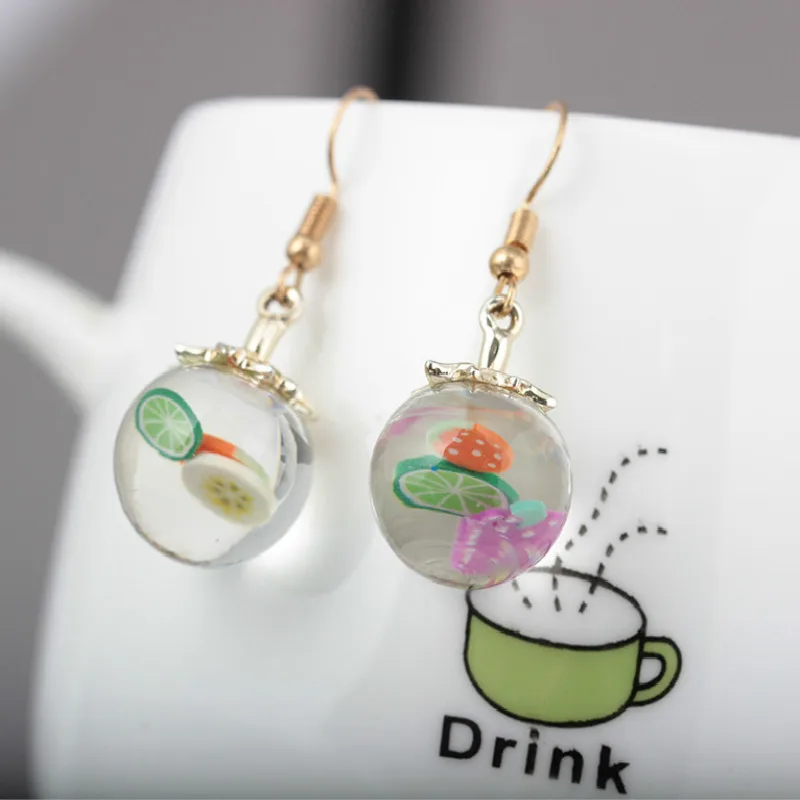 Креативные милые серьги подвески с фруктовым стеклянным шариком модные