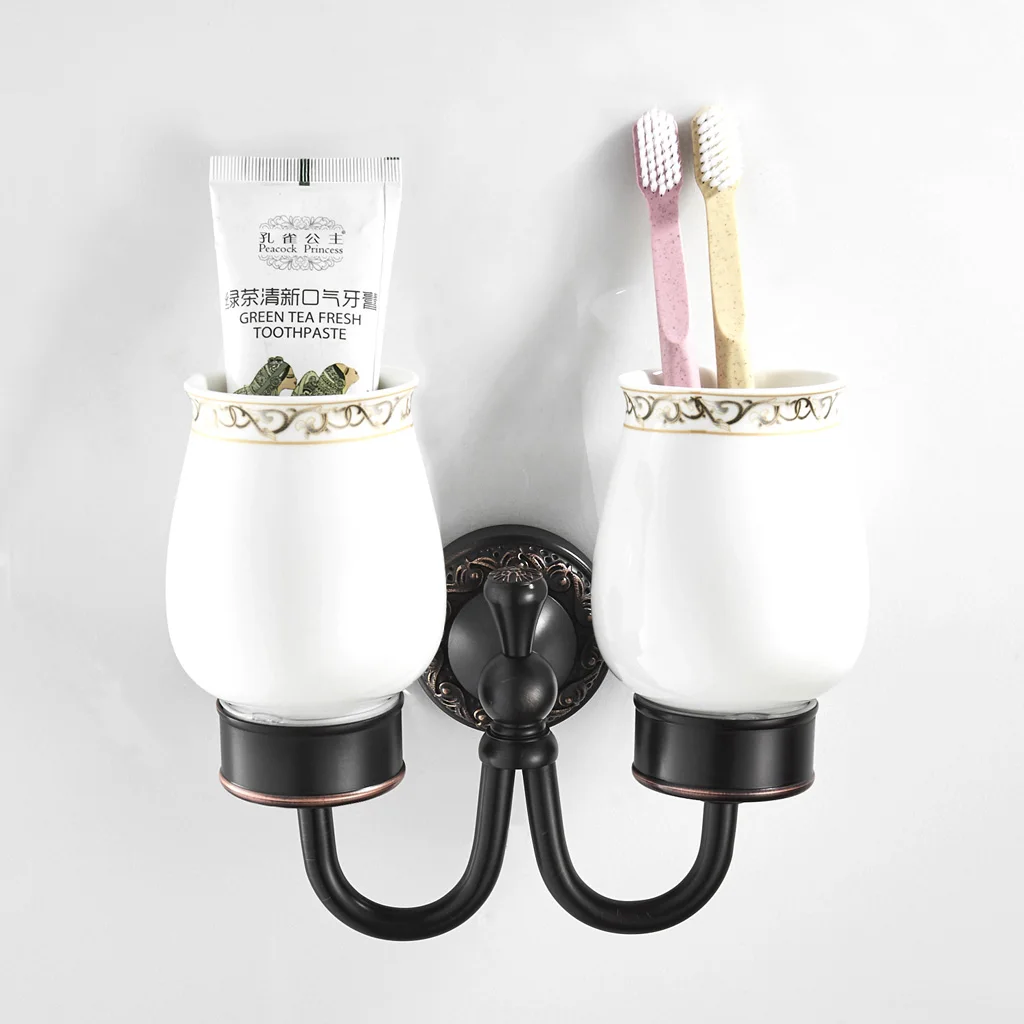 

Bathroom Toilet Toothbrush Toothpaste Tumbler Holder - Double Cups, Vintage