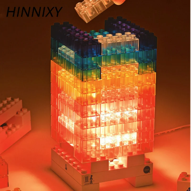 Hinnixy, 7 цветов, строительные блоки, ночник, Радужный светодиодный, сделай сам, детский Интеллектуальный развивающий игрушечный светильник, светильники, подарок для детей