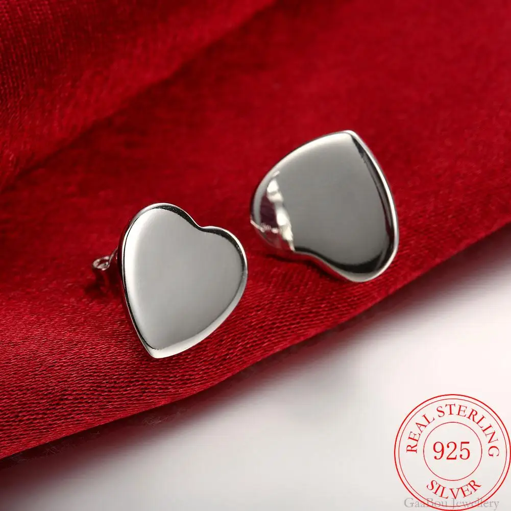 

925 Sterling Silver Earrings heart Ear Stud Fashion Womens High Quality Party Jewelry Love Gift