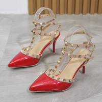 womens shoes rivets sandals female summer thick with fine with high heeled shoes pointed stiletto sexy nightclub shoes size 43