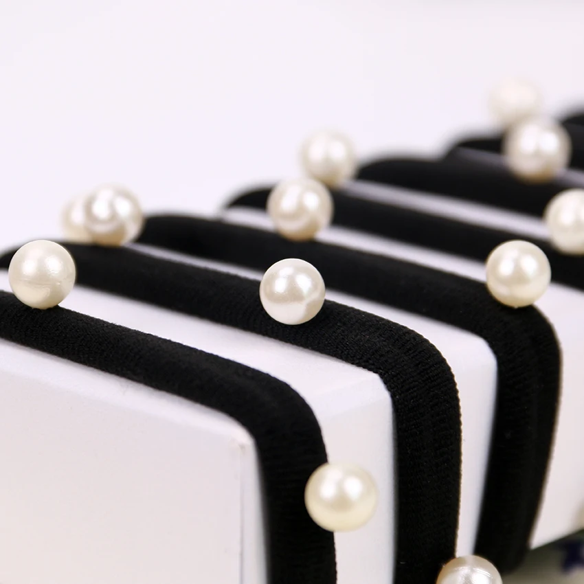 10 шт. черные Детские держатели для волос милые резиновые резинки с жемчугом