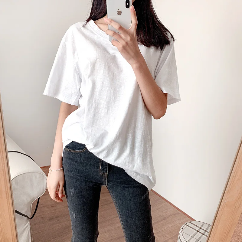 Футболка с круглым воротником и короткими рукавами однотонное пальто|Футболки| |