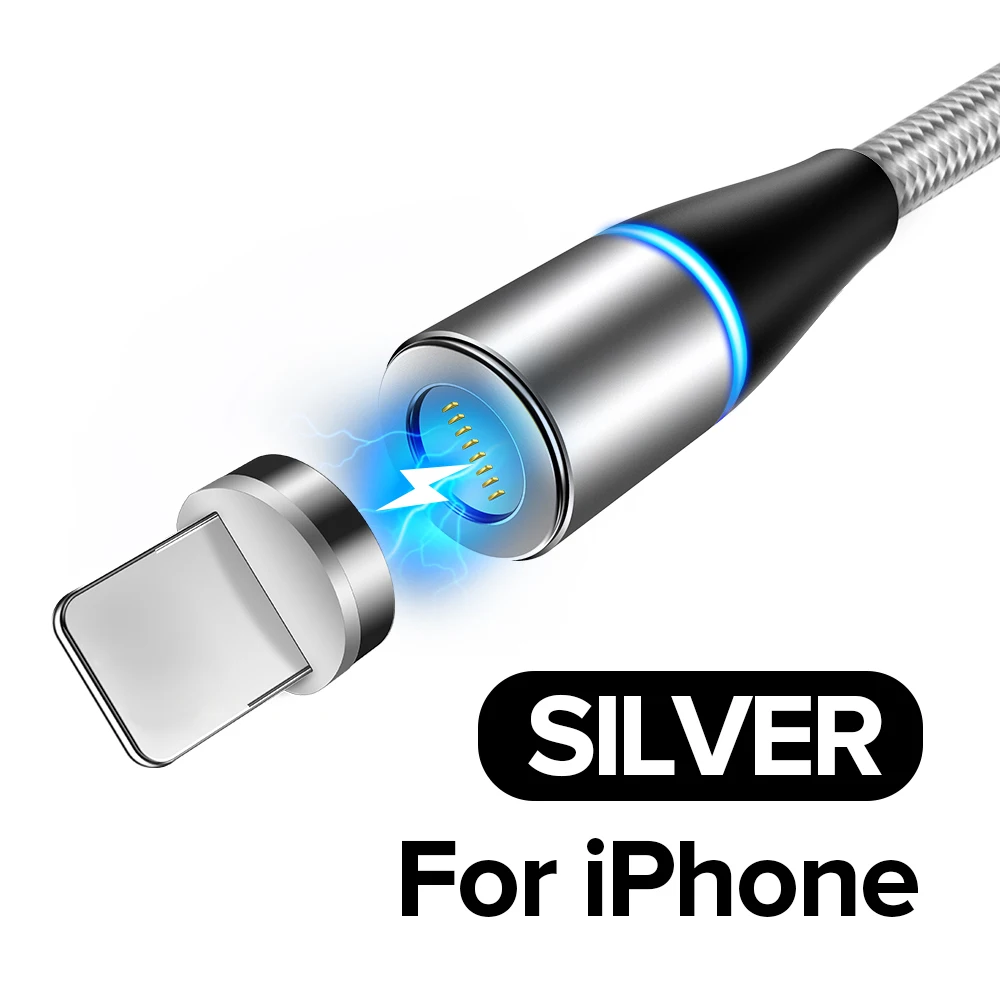 Silver For iPhone QC 3,0 9V Магнитный кабель для быстрой зарядки 3A светодиодный кабель Micro USB type C Tape 8 Pin Quick Charge 3,0 для samsung Xiaomi Redmi huawei - Цвет: Silver For iPhone