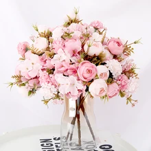 Ramo de flores artificiales de seda, Hortensia híbrida de alta calidad, decoración de otoño, bricolaje, hogar, jardín, boda