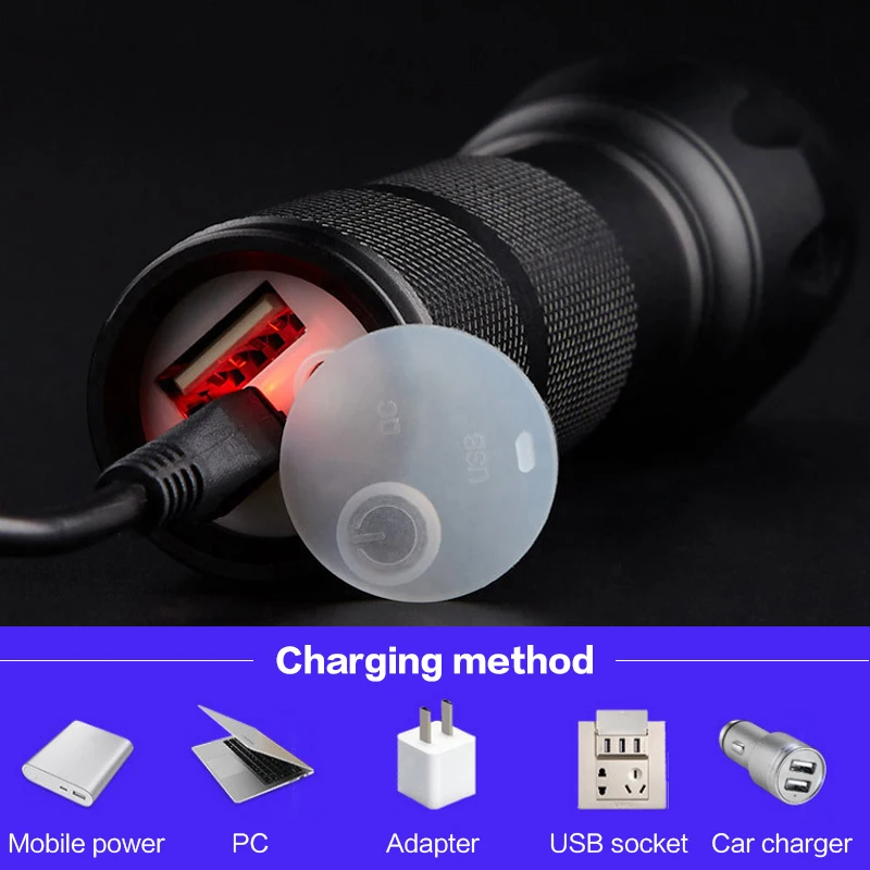 LSL LED Outdoor Waterproof Flashlight Portable USB Rechargeable T6 Tactical Hand Torch With Mobile Power for Camping Fishing