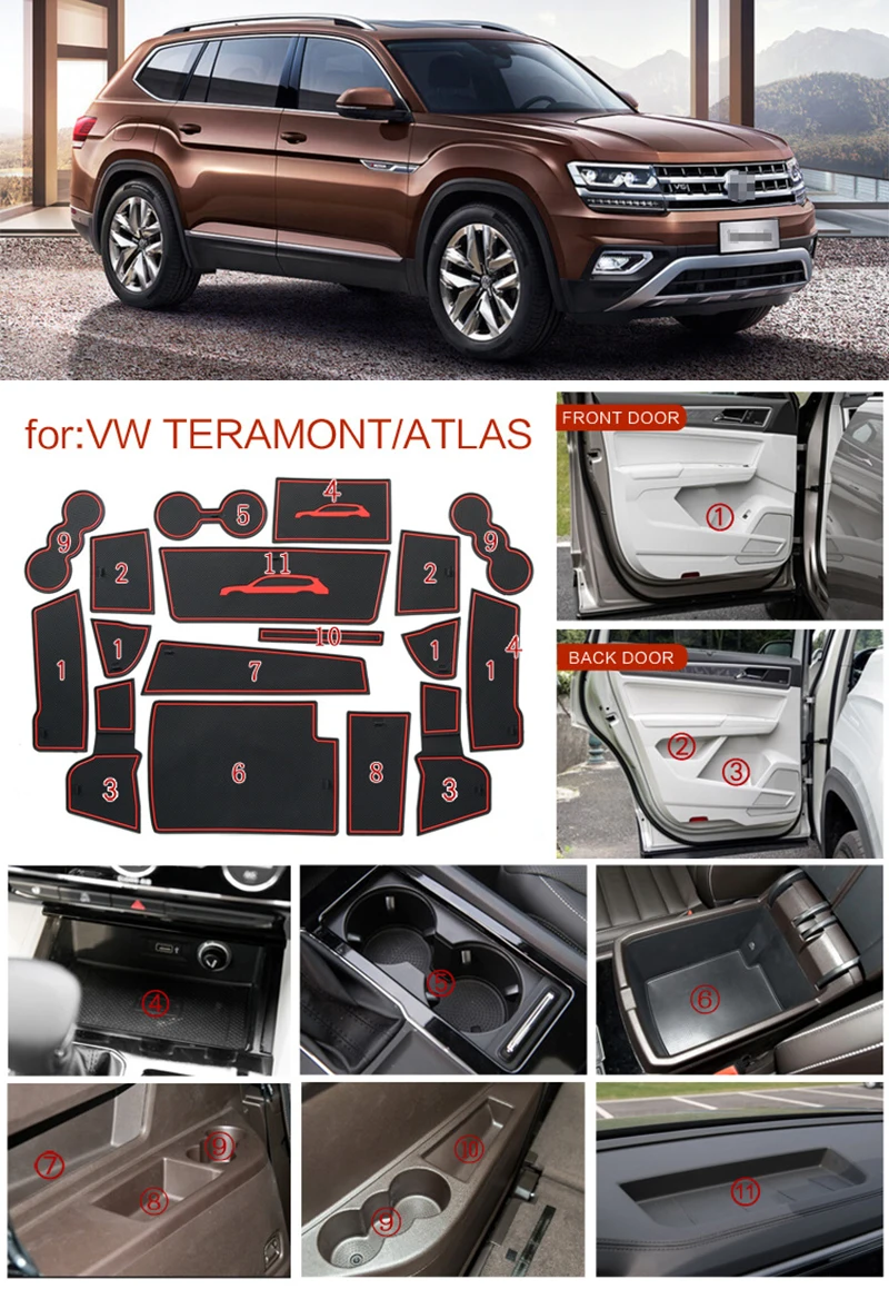 1 комплект для VW Volkswagen Teramont Atlas автомобильный коврик с внутренним пазом двери