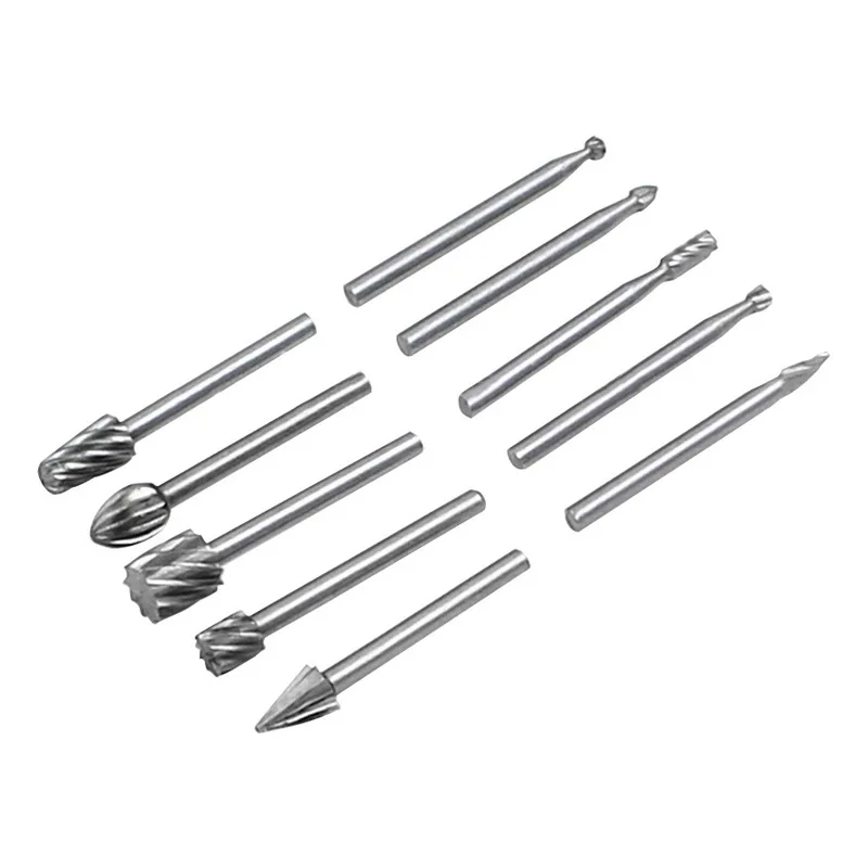 

New 10pcs 1/8 HSS Routing Router Drill Bits Set HSS Rotary Burrs Tools Wood Stone Metal Root Carving Milling Cutter