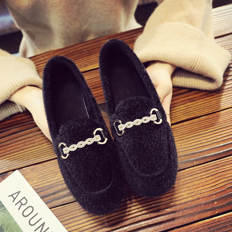 

Shoes Woman 2021 Female Footwear Round Toe Casual Sneaker Modis All-Match Loafers Fur New Winter Dress Cute Moccasin Flock Leisu